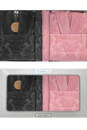 Bornoz Takımı Curve Aile Seti Çift Kişilik Pembe-Antrasit - Özdilek