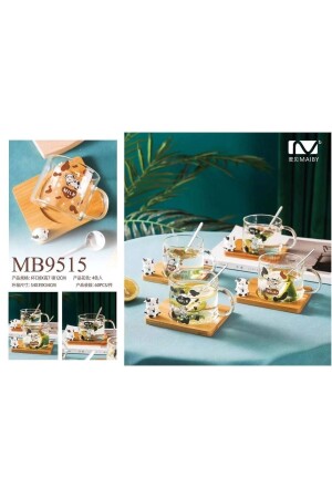 كوب زجاجي من Borosilicate المقاوم للحرارة من MNZ-Sante مع صورت بقرة و لوحة من الخيزران - Vadi