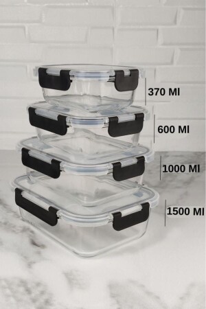 Borosilikat Borcam Kilitli Vakumlu 370 - 600 -1000 - 1500 ml 4'lü Cam Saklama Kabı Cam4lü LTSPKCKK01 - Lotus Plus