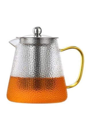 Borosilikat Cam Çelik Süzgeçli Ve Kapaklı Oval Tasarım Lüks Çay & Kahve Demliği 750 ml kbr-bb66 - 2