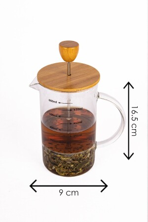 Borosilikat Cam Lüx 600 ml Bambu Kapaklı French Press - Ölçü Kabı - 4