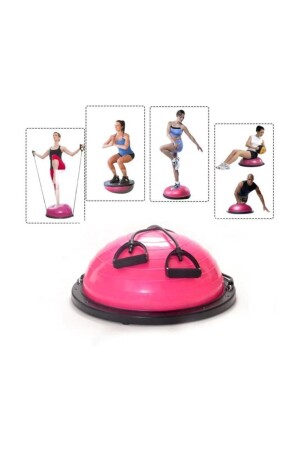 Bosu Ball Balance Ball Lastikli Egzersiz Topu Denge Aleti Pilates Pembe - 1