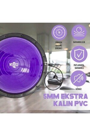 Bosu Ball Yarı Pilates Topu Sıkılaştırma Denge Aleti 60 Cm Direnc Lastikli Pompa Hediyeli - 8