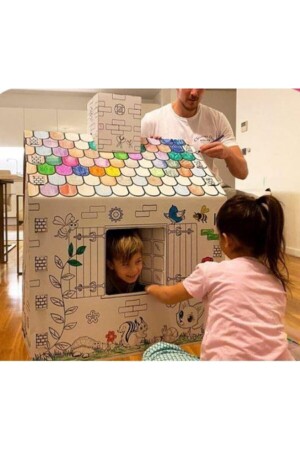 Boyama Evi Pastel Boya - Çocuk Çadır - Karton Oyun Evi - Eğitici Oyuncak boyev01 - 2