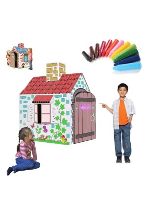 Boyama Evi Pastel Boya - Çocuk Çadır - Karton Oyun Evi - Eğitici Oyuncak boyev01 - 1
