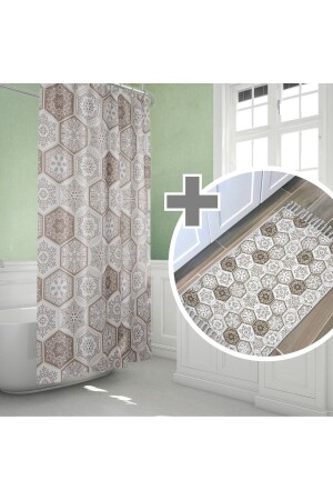 Braune Badematte, Paisley-gemusterte Badematte und Duschvorhang-Set, Badezimmer-Set, 2er-Set - 1