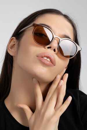 Braune Damen-Sonnenbrille mit rundem Knochengehäuse PL22KG544 - 1