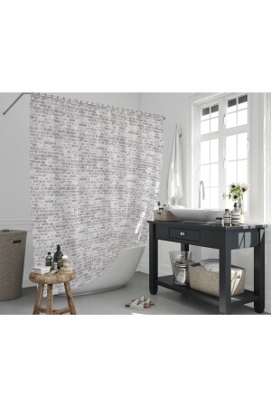 Brauner Duschvorhang, schimmelfest, Badezimmer-Vorhang, hochwertiger Stoff, Badewannen-Vorhang, 180 x 200 cm, Badezimmer-Vorhang 1406 THE WALL - 1