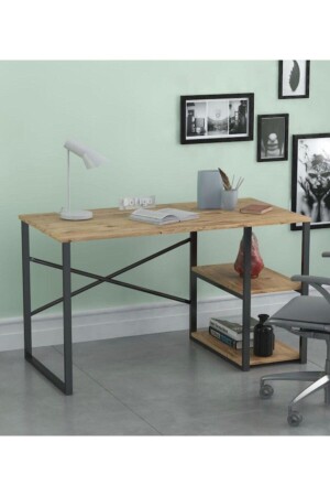Brauner Schreibtisch aus atlantischem Kiefernholz mit 2 Regalen STNTY00097 - 3