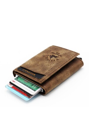 Braunes Herren-Geldbörsen-Kartenetui aus echtem Leder mit Mechanismus TRY5550C - 3