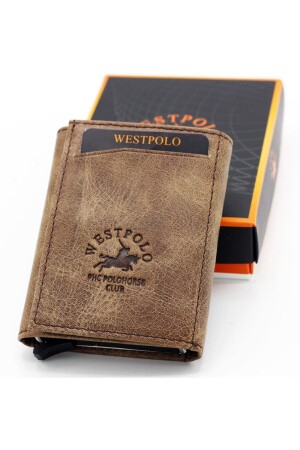 Braunes Herren-Geldbörsen-Kartenetui aus echtem Leder mit Mechanismus TRY5550C - 1