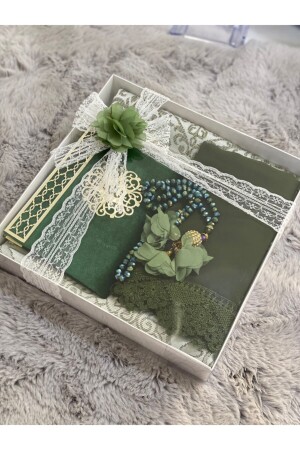 Braut-Bohça-Gebetsteppich-Set, grüne Farbe, 160 x 120 - 3
