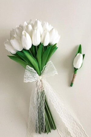 Brautstrauß Weiße nasse Tulpen-Boutonniere - 2