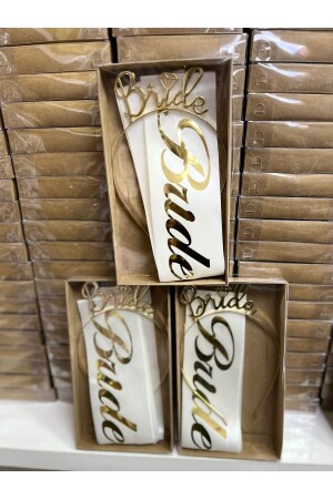 Bride Taç Ve Kuşak Seti Bride To Be Beyaz Üzeri Gold - Görkem Toptan