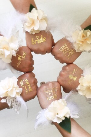 Bride To Be 1 Bride 10 Team Bride Gold Renkli Altın Sarısı Geçici Dövme Bekarlığa Veda Partisi - Huzur Party Store