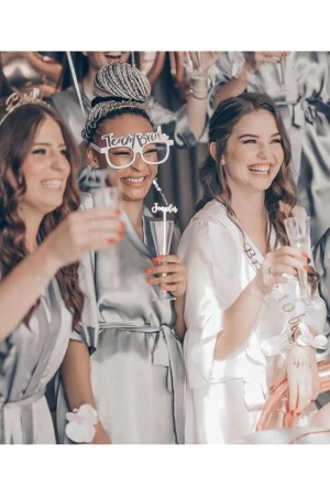 Bride To Be Beyaz Üstü Rose Gold Renk Team Bride Yazılı 8 Adet Gözlük Bekarlığa Veda Partisi Konsept - 2