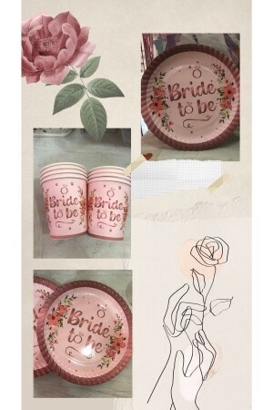 Bride To Be Çiçekli Pembe Tabak Bardak Set 8 Kişilik - Deniz Party Store