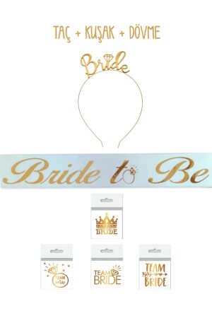 Bride To Be Concept Bachelorette Party Goldfarbenes Set mit Brautkrone, Schärpe und Brauttattoos OUZHNYBRIDECROWNTATTOOMESET - 2