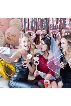 Bride To Be Party-Set (1 Gürtel – 10 Luftballons – 10 Tattoos – 10 Kronen) Team Bride Bachelorette Concept Gold - 9