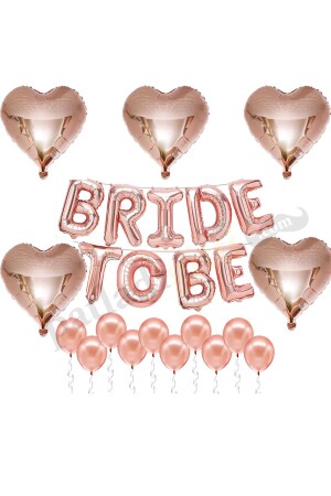 Bride To Be Rose Gold Folyo Balon Seti- 5 Adet Kalp Folyo Ve Lateks Balon - 1