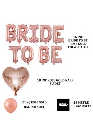 Bride To Be Rose Gold Folyo Balon Seti- 5 Adet Kalp Folyo Ve Lateks Balon - 3