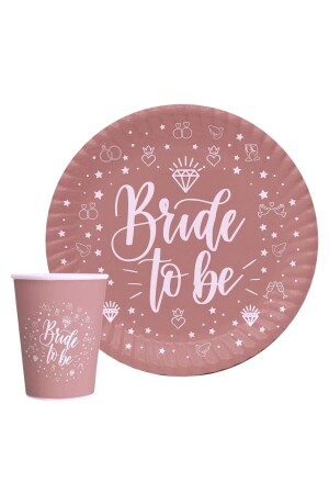 Bride To Be Yazılı Tabak Bardak Seti Rose Pembesi Renkli Yüzük Yıldız Detaylı Bekarlığa Veda Partisi - Huzur Party Store