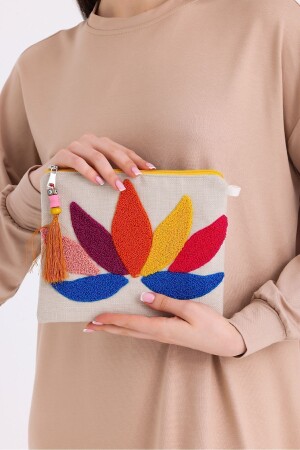 Bripurga Özel Nakışlı Mini Makyaj Çantası Clutch- El Çantası-desenli Punch- Pamuk El Çantası - 2