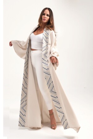 Brokar Patlı Keten Kaftan Bej - Marever Fashion