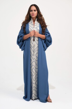 Brokat-Karo-Leinen-Kaftan Indigo - 1