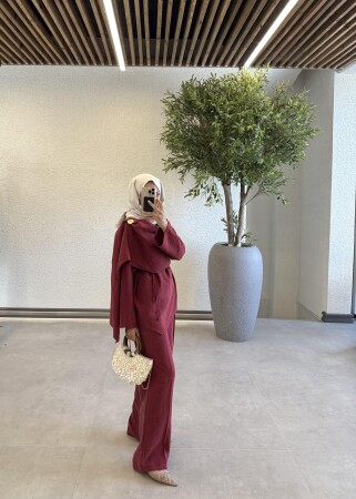 Broşlu Tasarım Takım- Bordo - Duendeca