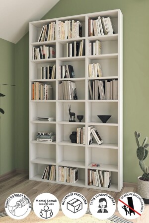 Bücherregal mit mehreren Regalen, Bibliothek, dekoratives Bücherregal mit beweglichen Regalen, großes Bücherregal, weiß, Bfg-Multi-Shelf-Library - 1