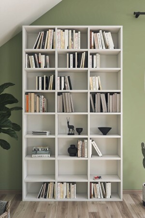 Bücherregal mit mehreren Regalen, Bibliothek, dekoratives Bücherregal mit beweglichen Regalen, großes Bücherregal, weiß, Bfg-Multi-Shelf-Library - 2