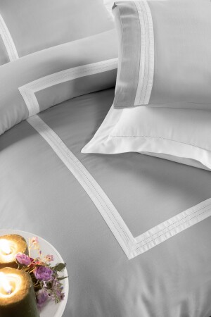 Buckingham V. 2 Bettbezug-Set aus 100 % Baumwollsatin, Eck-Spannbettlaken, King-Size-Bett, King-Size-Bett, Grau, Weiß, CK004 - 6