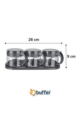 Buffer®  siyah 3lü Standlı Kapaklı Kaşıklı Cam Hava Sızdırmaz Baharatlık Takımı Kc-386 4115 - 5