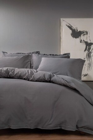 Bügelleichter Doppel-Baumwoll-Bettbezug + 2 Kissenbezüge, einfarbiges Bettbezug-Set in allen Farben - 1
