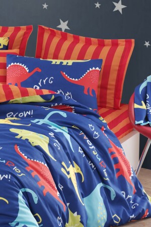 Bügelleichtes Bettbezug-Set für Doppelbett, Dinosaurier, Blau, Ep-021334 - 3