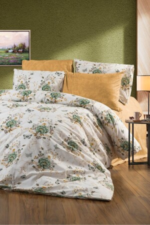 Buket Green Floral 6-teiliges Doppelbett-Bettbezug-Set mit elastischen Laken cndn-bukethardal-çk - 1