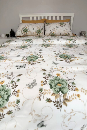 Buket Green Floral 6-teiliges Doppelbett-Bettbezug-Set mit elastischen Laken cndn-bukethardal-çk - 6