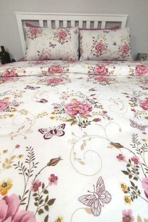 Buket Pink Floral 6-teiliges Doppelbett-Bettbezug-Set mit elastischen Laken cndn-buketpembe-çk - 4