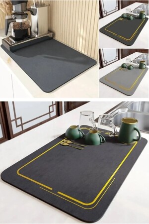 Bulaşık Kurutma Örtüsü Siyah Tezgah Üstü Bulaşık Matı Süper Emici Bulaşıklık - Aygoren Home