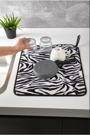 Bulaşık Kurutma Örtüsü- Tezgah Üzeri Bulaşık Matı Süper Emici Zebra Desenli M-3056 - Homing