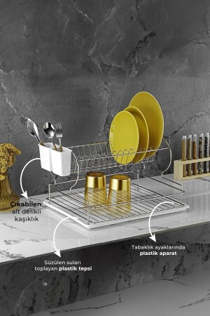 Bulaşıklık Bulaşık Sepeti Ikili Tabaklık Termo Plastik Kaplama Krom - 5