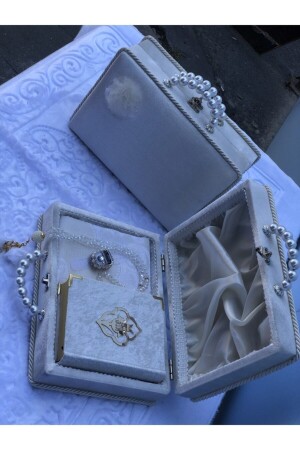 Bündel Mitgiftgeschenk in Perlen-Detaillierter Tasche (Koran-Gebetsteppich-Tesbih-Zikirmatik-Set) Creme 70 x 120 - 2