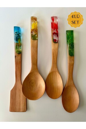 Bunte Serie - 34 cm. Handgefertigtes Bambusschalen-Set-Holz-Holzlöffel-Set mit 4 / 2 Löffeln, Schöpfkelle, Spatel LSN1023 - 2