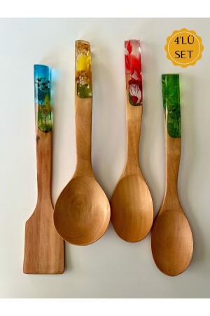 Bunte Serie - 34 cm. Handgefertigtes Bambusschalen-Set-Holz-Holzlöffel-Set mit 4 / 2 Löffeln, Schöpfkelle, Spatel LSN1023 - 3