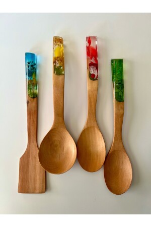 Bunte Serie - 34 cm. Handgefertigtes Bambusschalen-Set-Holz-Holzlöffel-Set mit 4 / 2 Löffeln, Schöpfkelle, Spatel LSN1023 - 4