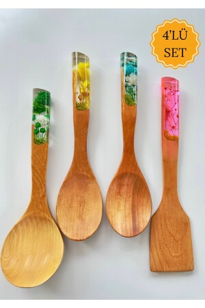 Bunte Serie Handgefertigtes Bambuslöffel-Set – Holzlöffel-Set mit 4 / 2 Löffeln, Schöpfkelle, Pfannenwender LSN1019 - 1