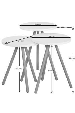 Bunter dreifach ineinander setzbarer Couchtisch mit Holzbeinen, rund, Pastell-Design, Grau-Creme-Cappuccino, BAHARYURVALAK - 6