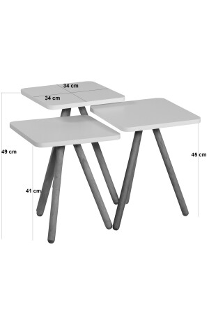 Bunter dreifach ineinander steckbarer Couchtisch mit Holzbeinen, quadratisches Pastell-Design, Grau-Creme-Cappuccino, TYC00041561403 - 6