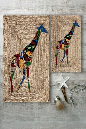 Buntes 2-teiliges Jute-Teppichset mit Giraffenmuster (60x100/40x60) - Esta1228 - 2